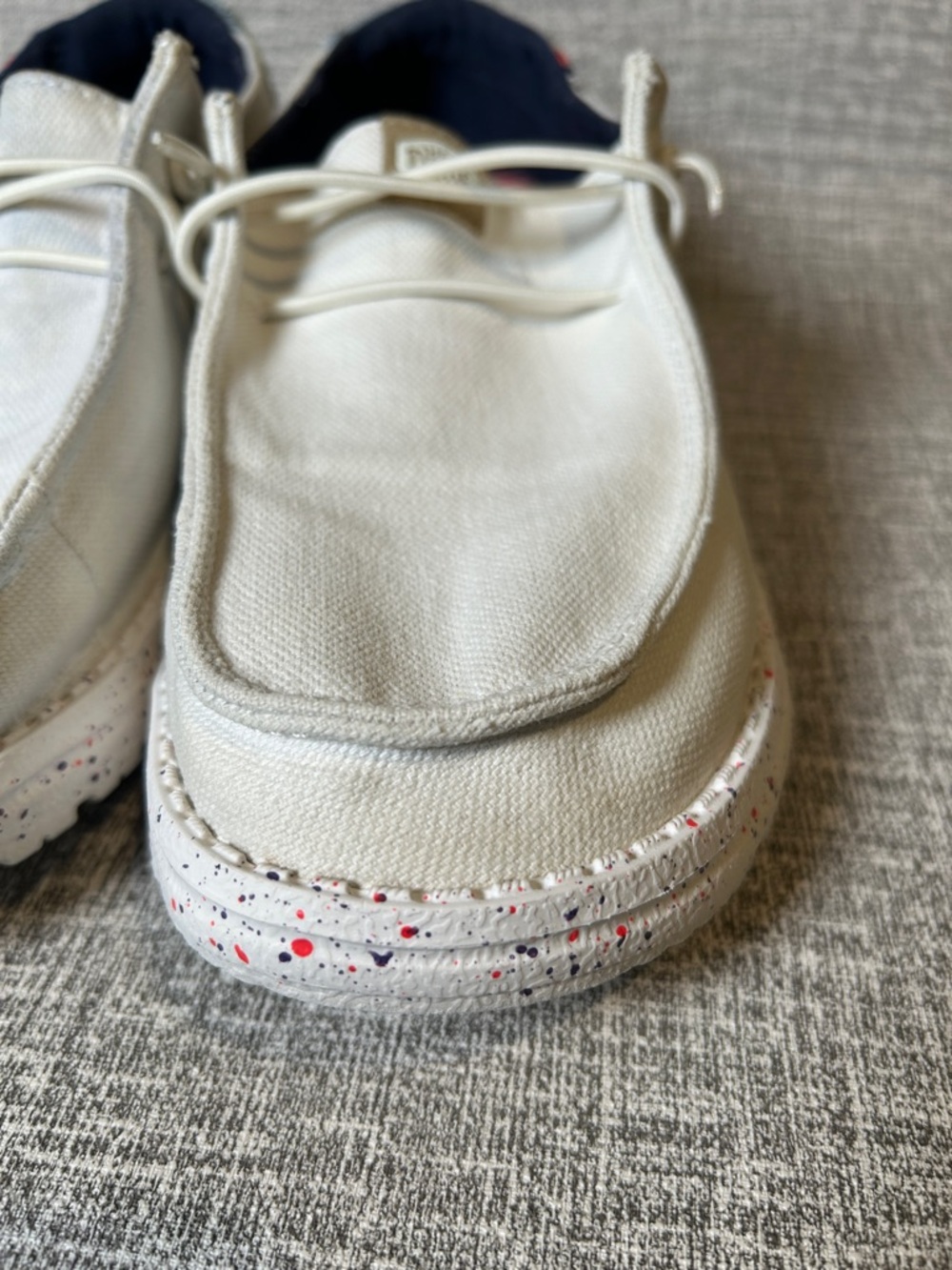 Hey Dude White Canvas Slip-On Boat Shoes with Stars & Stripes Heel size 8 womens - Picture 13 of 15